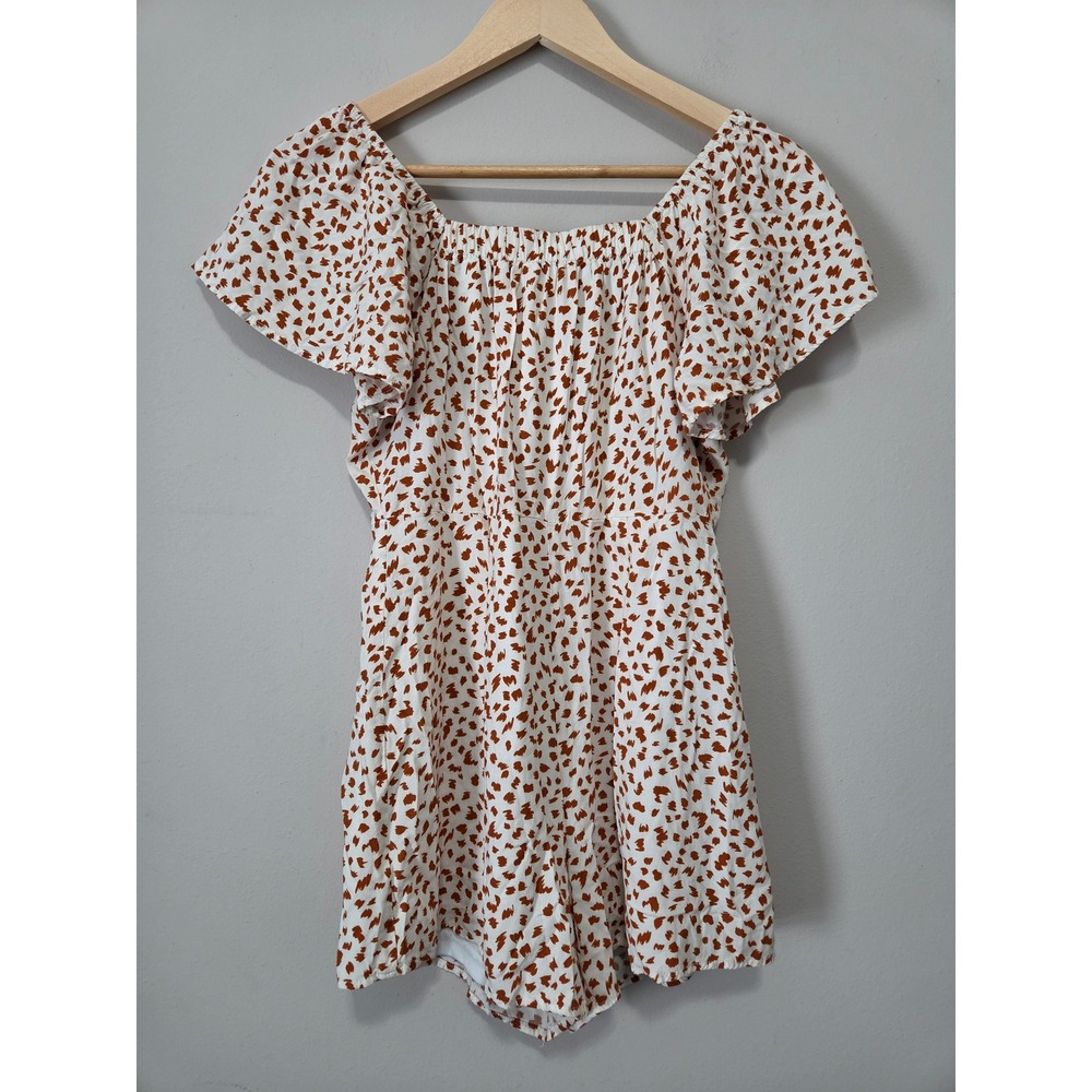 Andree by Unit Womens Rust Orange Abstract Print Flutter Sleeve Romper Small